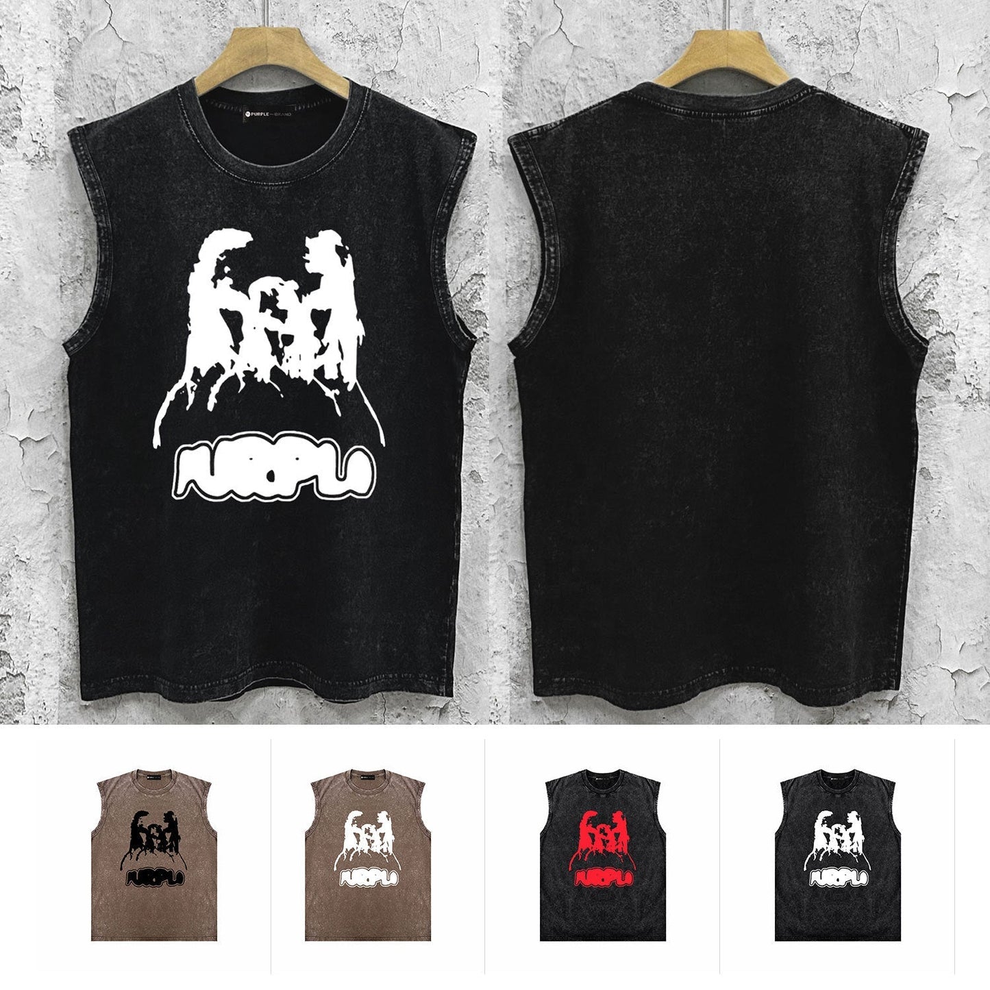 Purple Brand Distressed Tank T Shirts Distressed Sleeveless T-shirt Vest