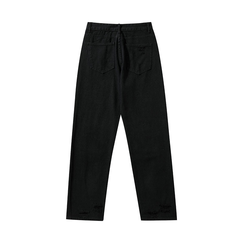 Men Jeans Ripped Jeans Vintage Distressed Straight-Leg Denim Trousers