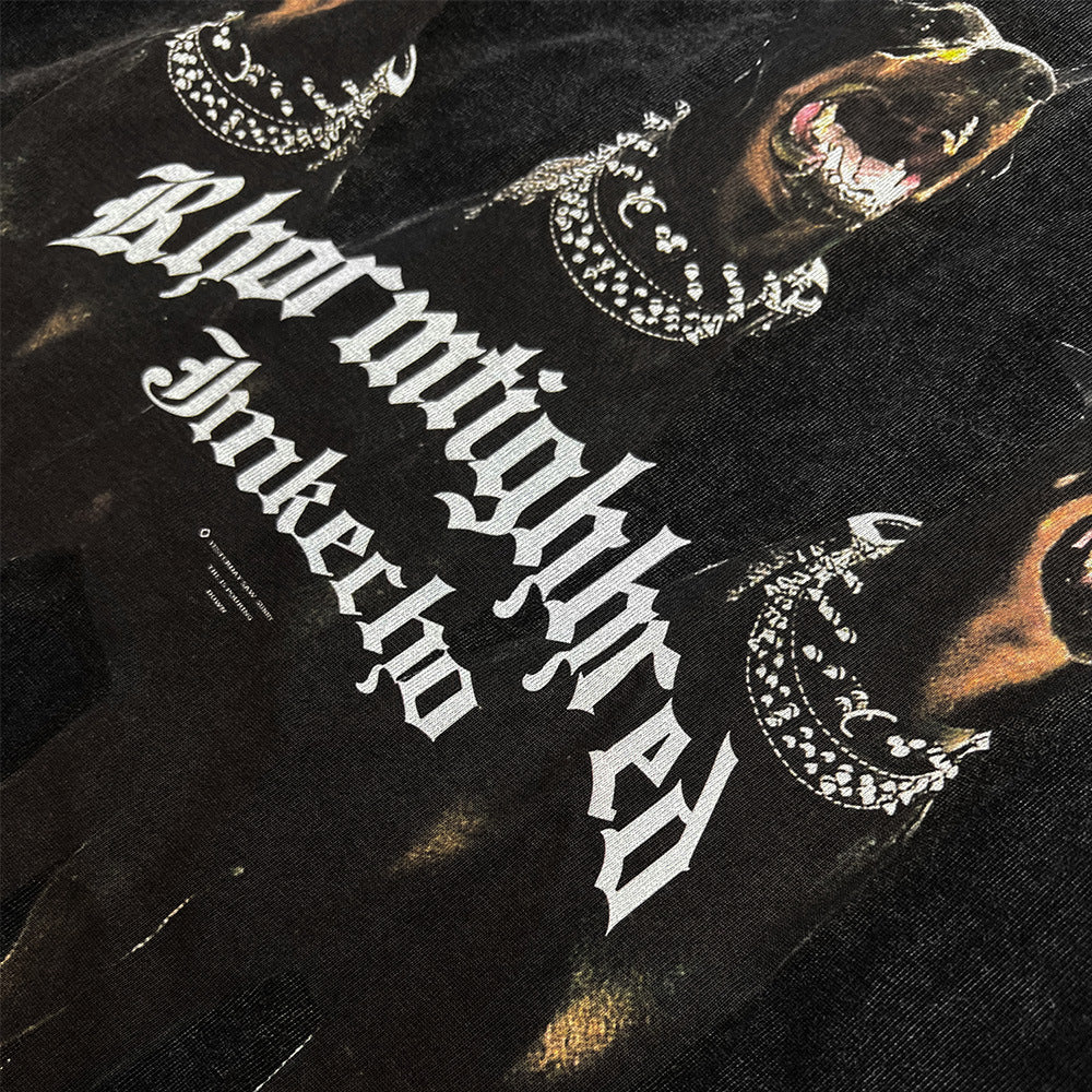 Men Long Sleeve T-shirt Doberman Pinscher Printed Washed Old Loose