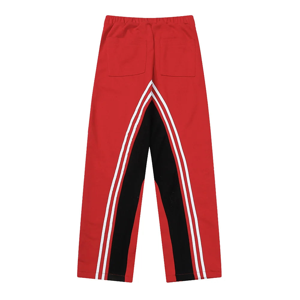 Men Sweatpants Color Contrast Patchwork Striped Sweatpants Loose Leisure Sports Drawstring Jogger Pants