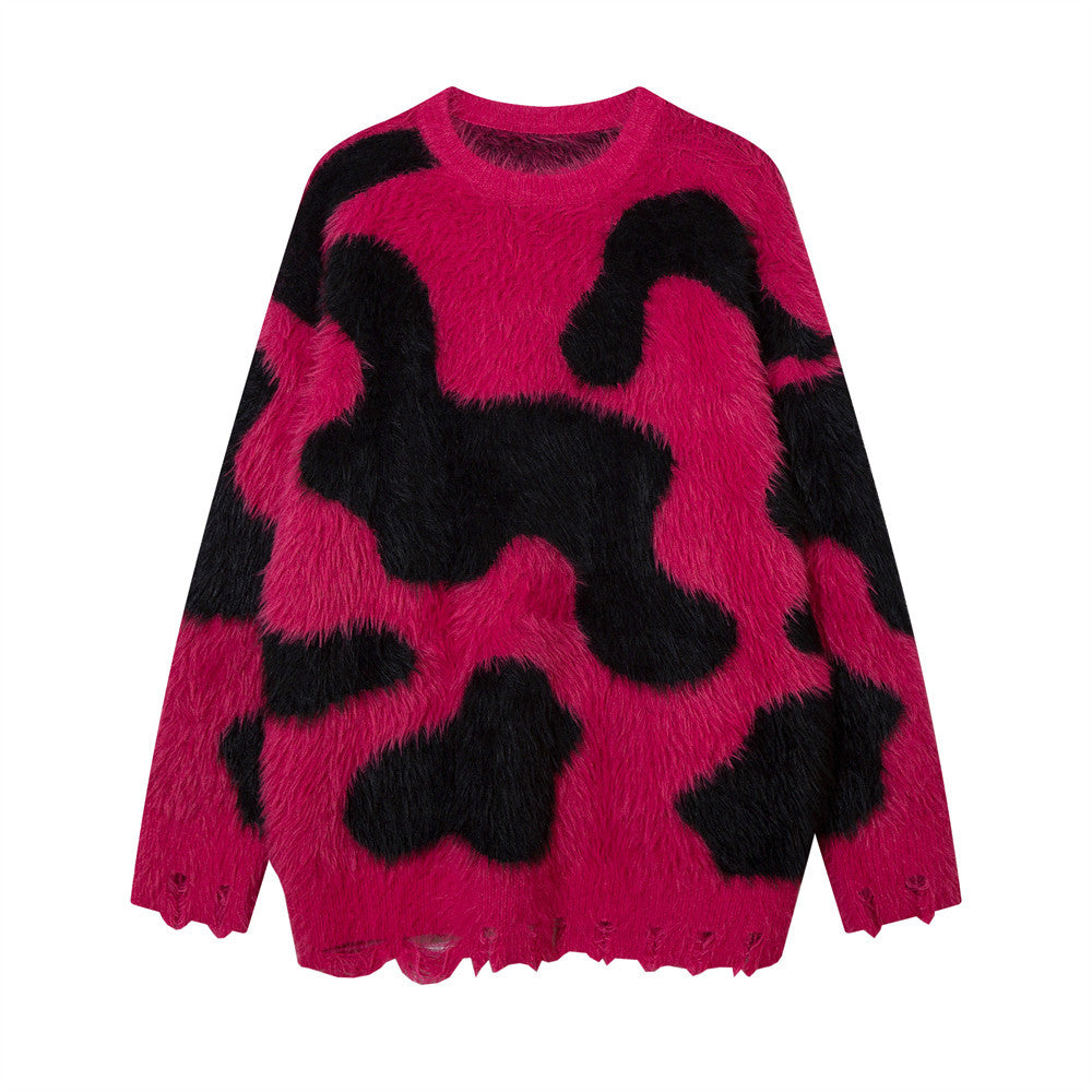 Men Sweater Loose Velvet Padded Sweater Loose Broken