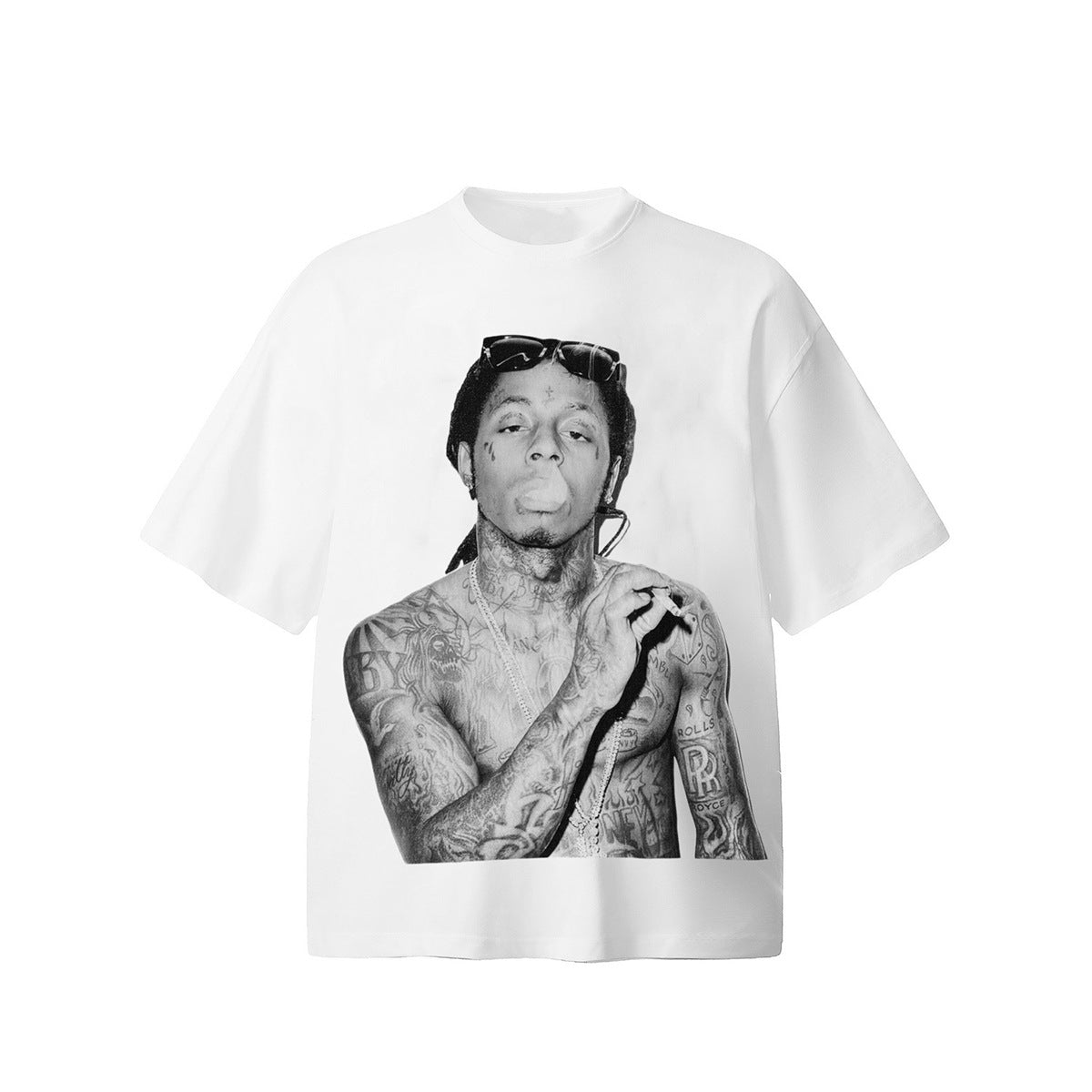 Unisex T-Shirts Vintage Lil Wayne Portrait Print, Hip Hop Loose Tee