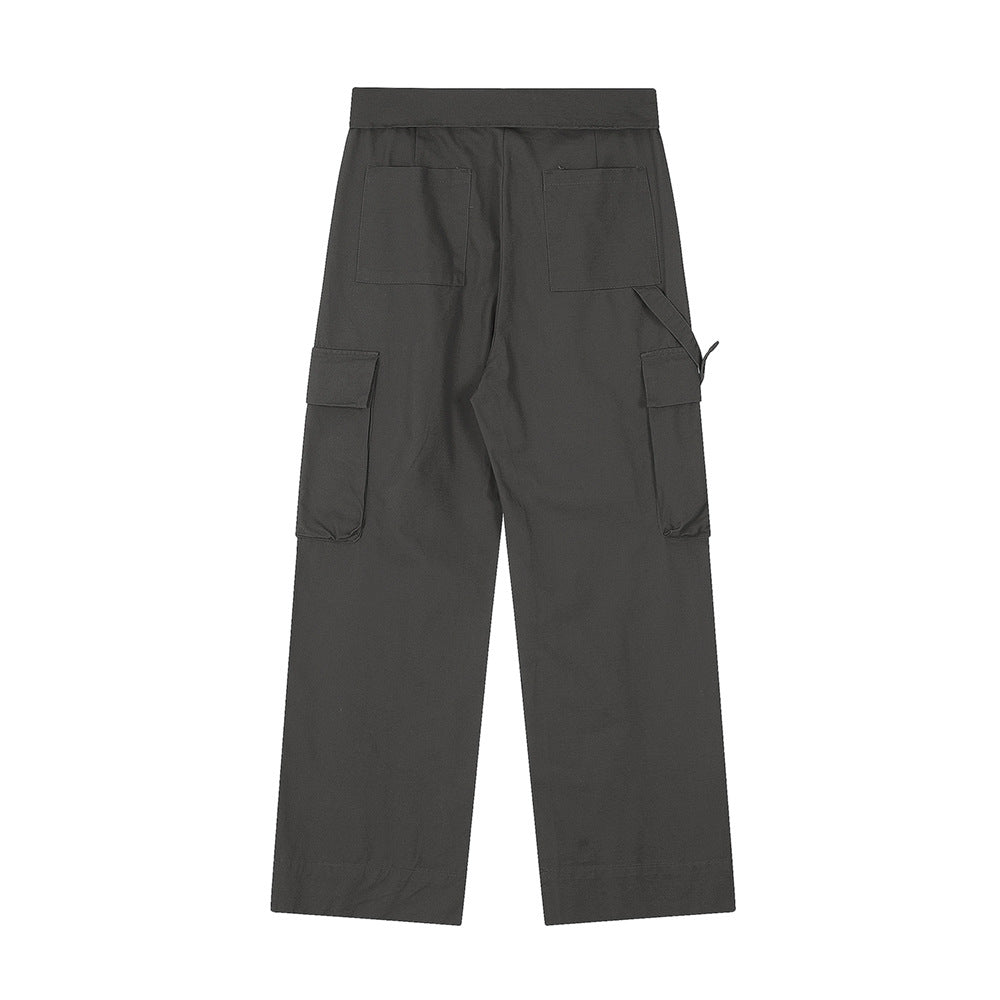 Men Sweatpants Multi-Pocket Straight Casual Loose-Fitting Wide-Leg Trousers