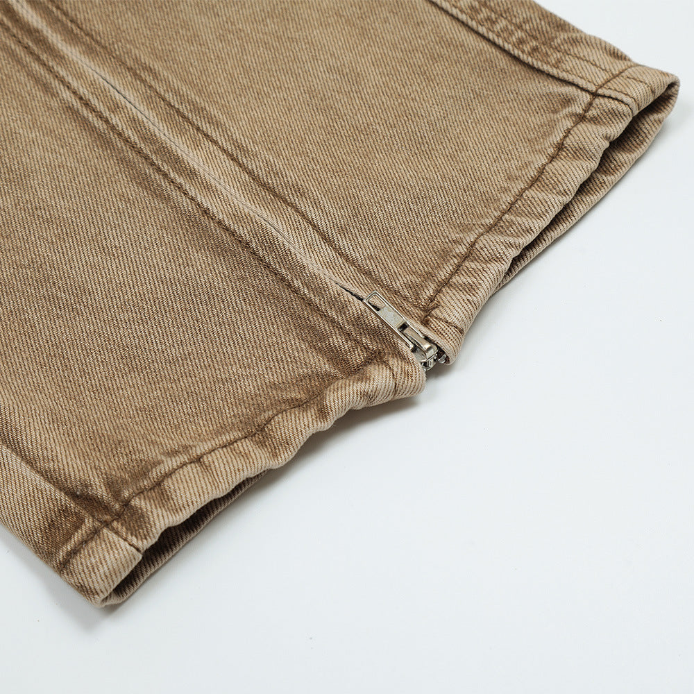 Men Jeans Multi-Pocket Workwear Loose Distressed Stitching