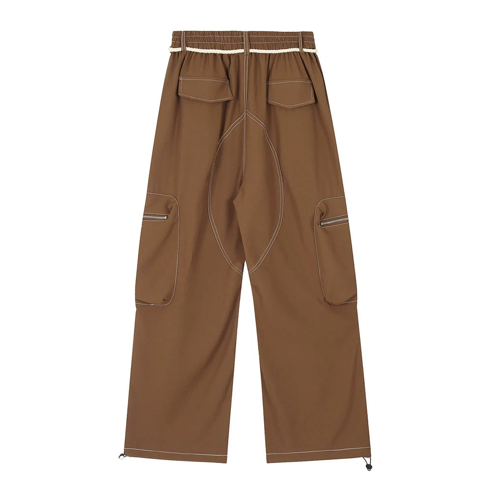 Men Sweatpants Workwear Pants Men's Multi-Pocket Straight-Leg Wide-Leg Pants