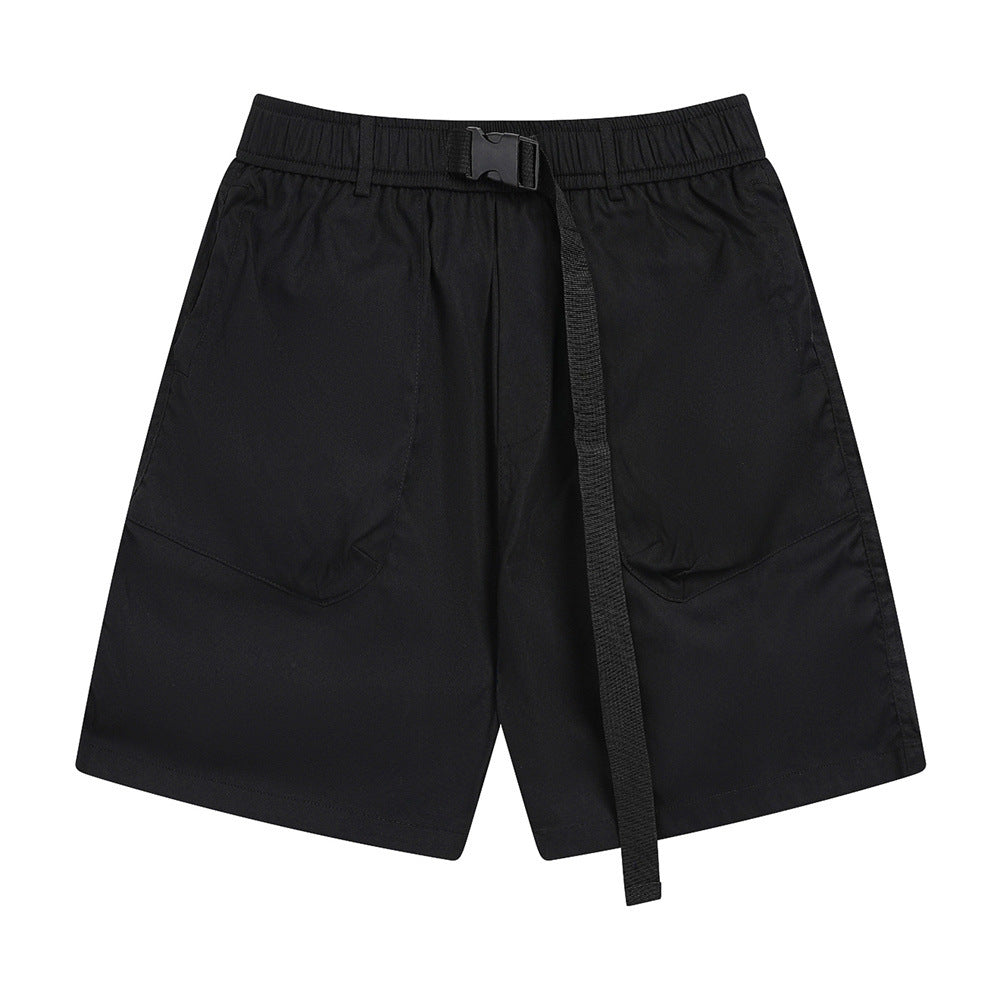 Men Shorts with Belt Workwear Loose Solid Color