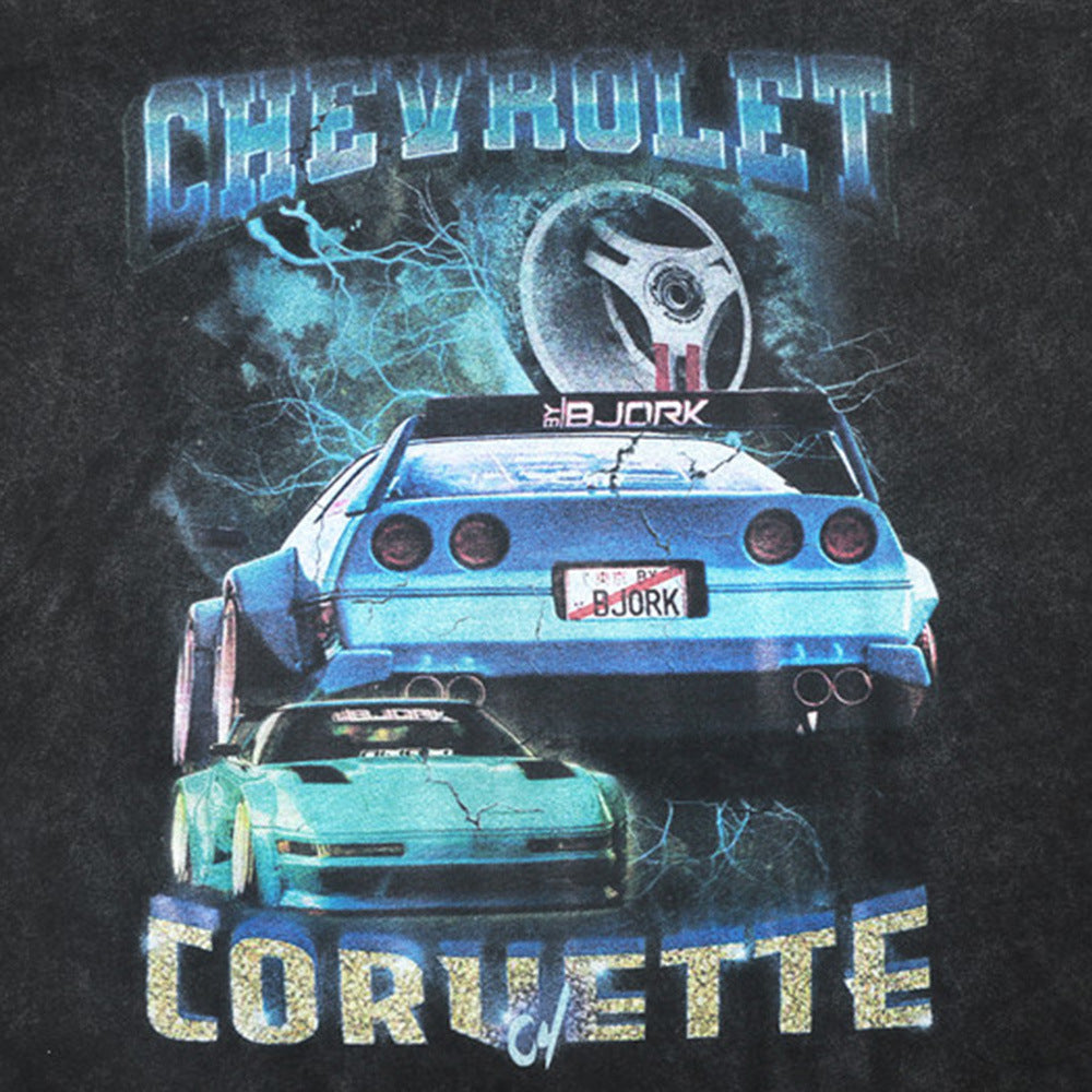 Men Long Sleeve T-Shirt Racing Car Printing Distressed Loose