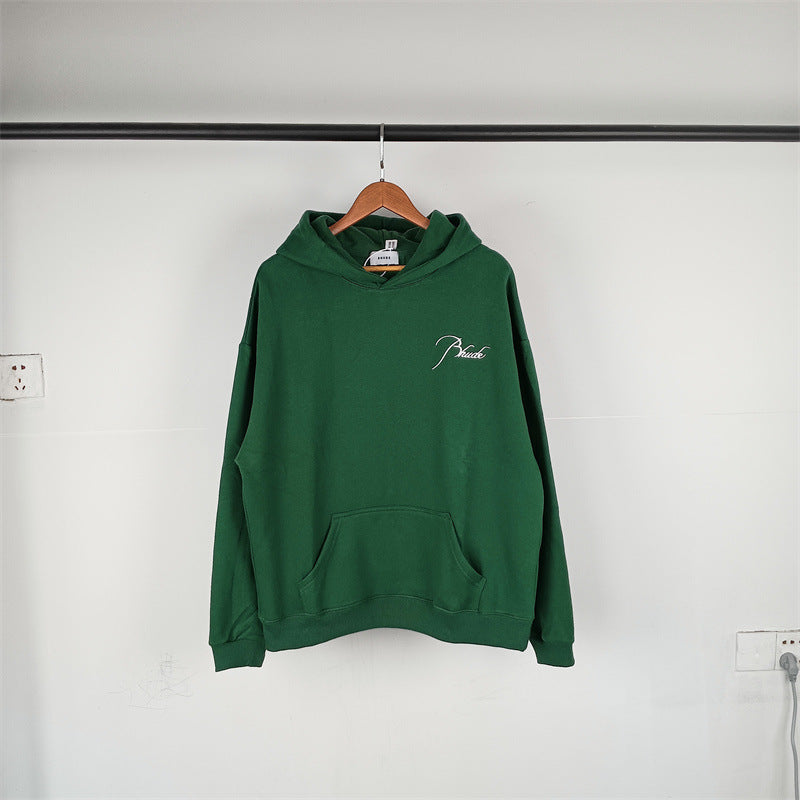 Rhude Hoodie Micro Label Letter Embroidered Fleece Hooded Sweater