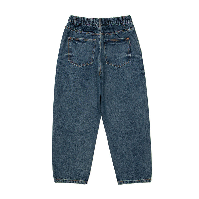 Men Jeans Straight Cargo Jeans Men's Loose Casual Denim Trousers