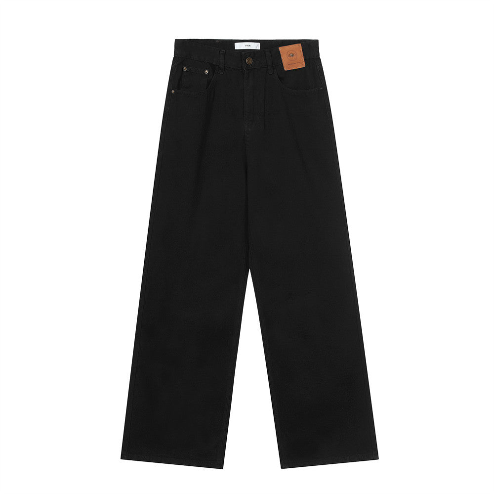 Men Jeans Loose Pure Color Simple Casual