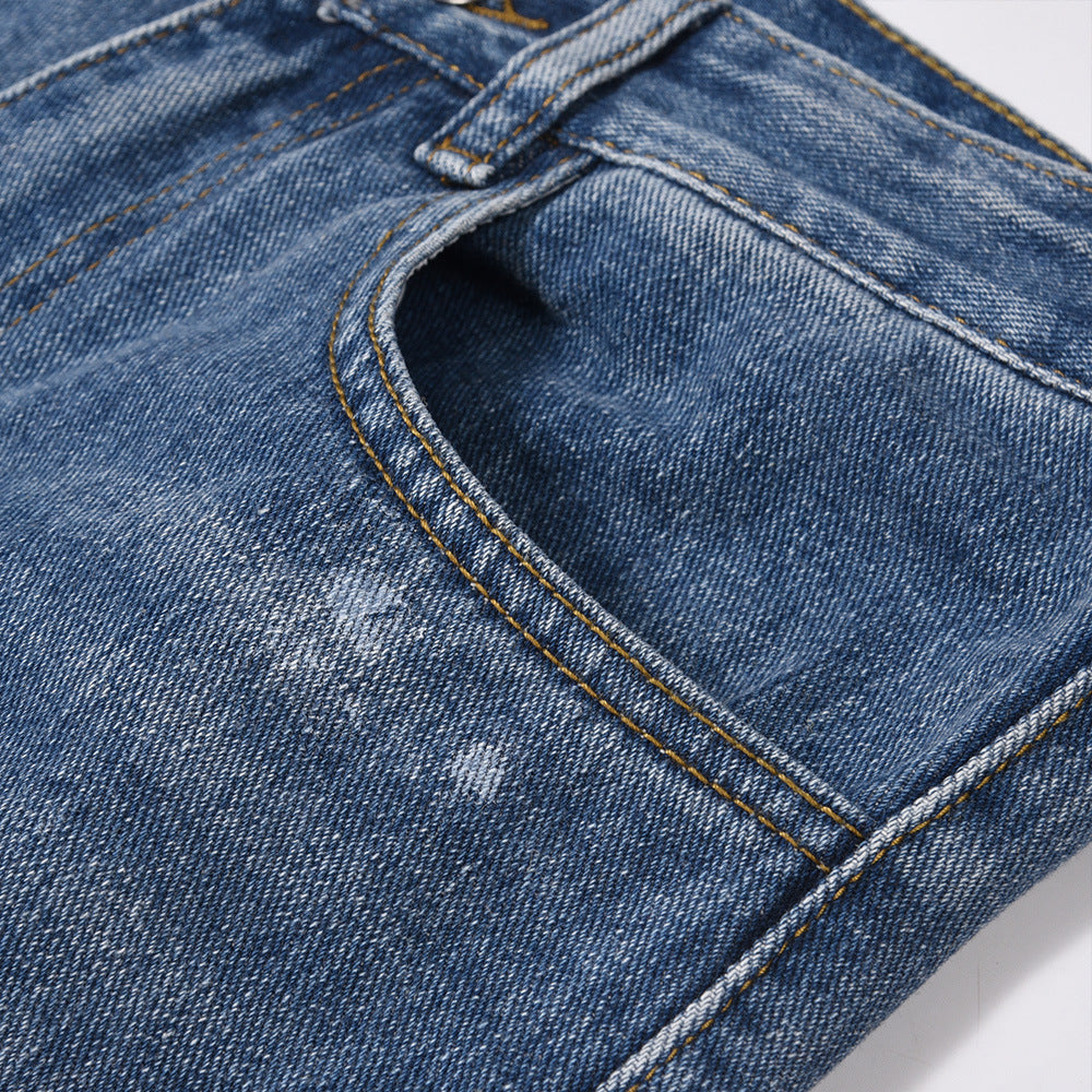 Men Jeans Splash Ink Slightly Flared Wide Leg Jeans Hip Hop Loose