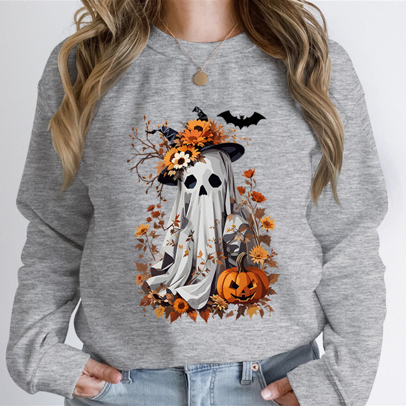 Watercolor Pumpkin Spooky Ghost Print Sweatshirt Hoodie Wome