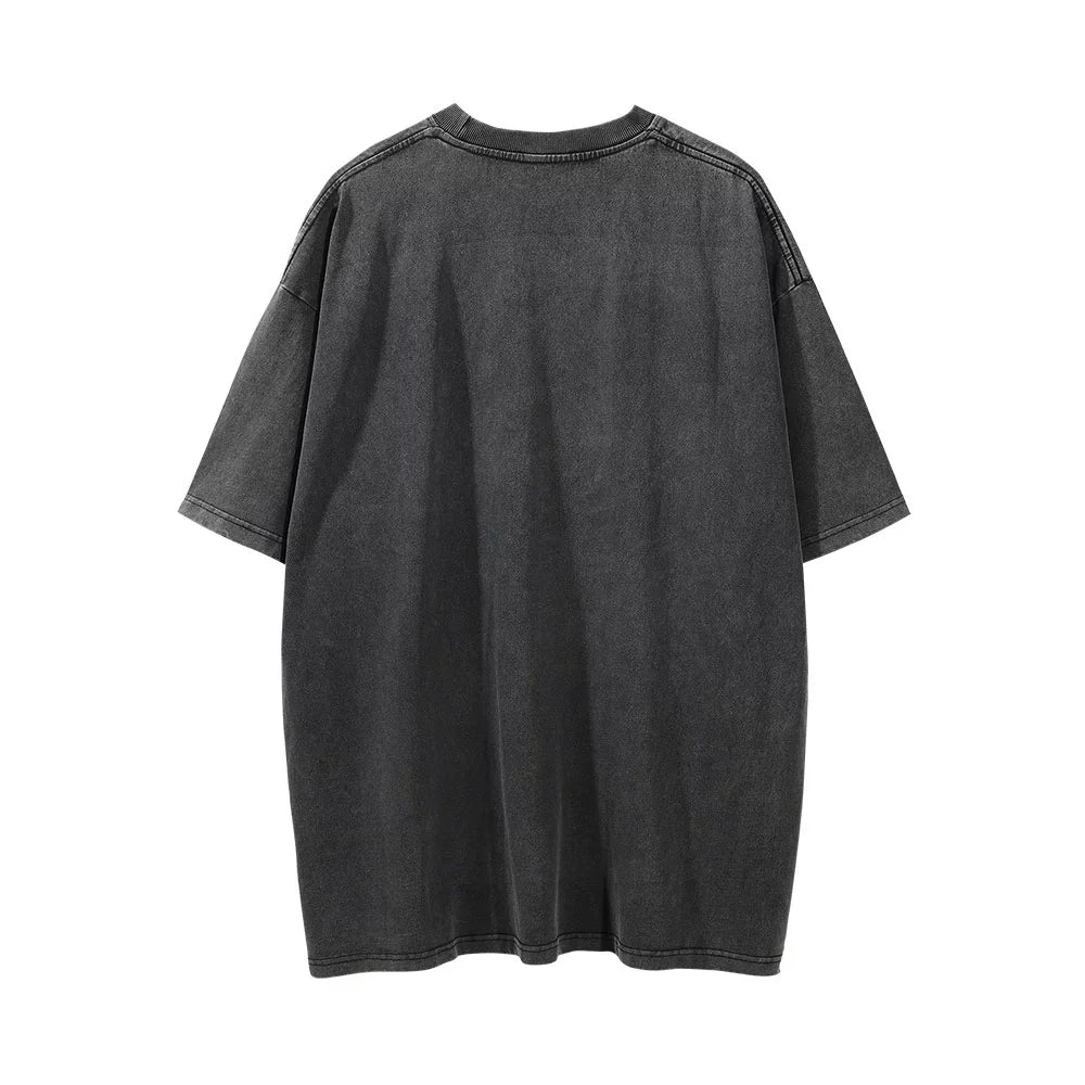 Men Vintage T-Shirt Printed Washed Distressed Short-Sleeved T-shirt Men's Width Loose Summer