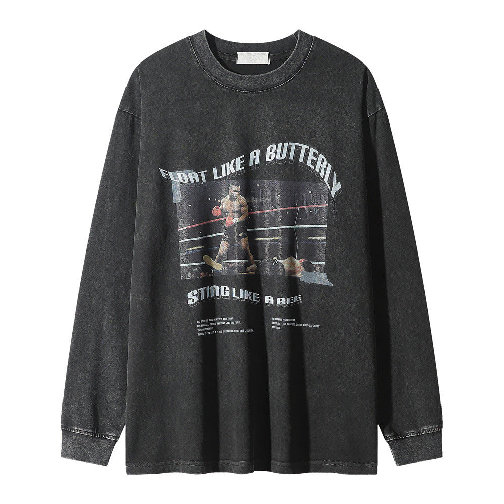 Men Long Sleeve T-shirt Tyson Printed T-shirt Washed Old