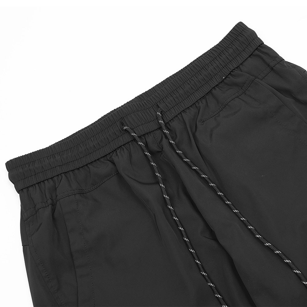 Men Sweatpants Stitching Zipper Pleated Casual Pants Loose Straight Trousers