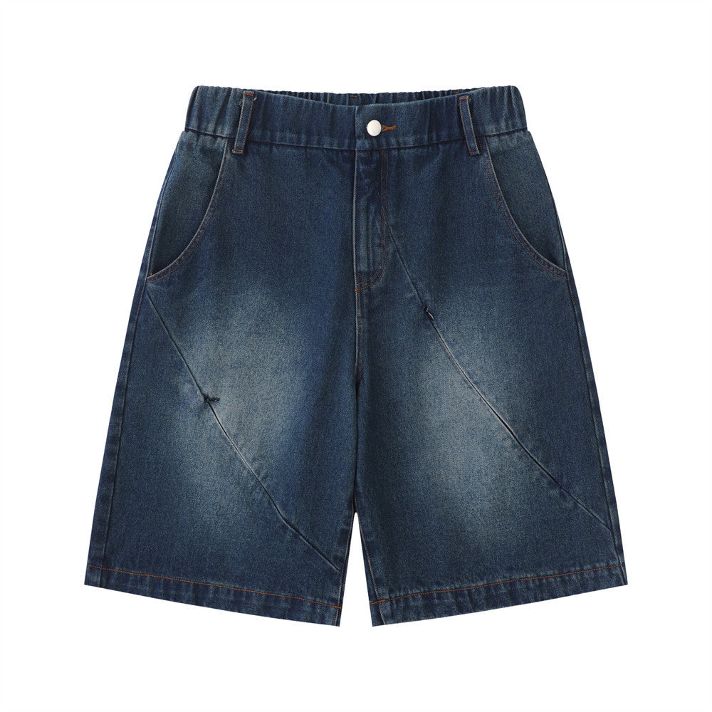 Men Shorts Split Zipper Denim Shorts Summer Loose White
