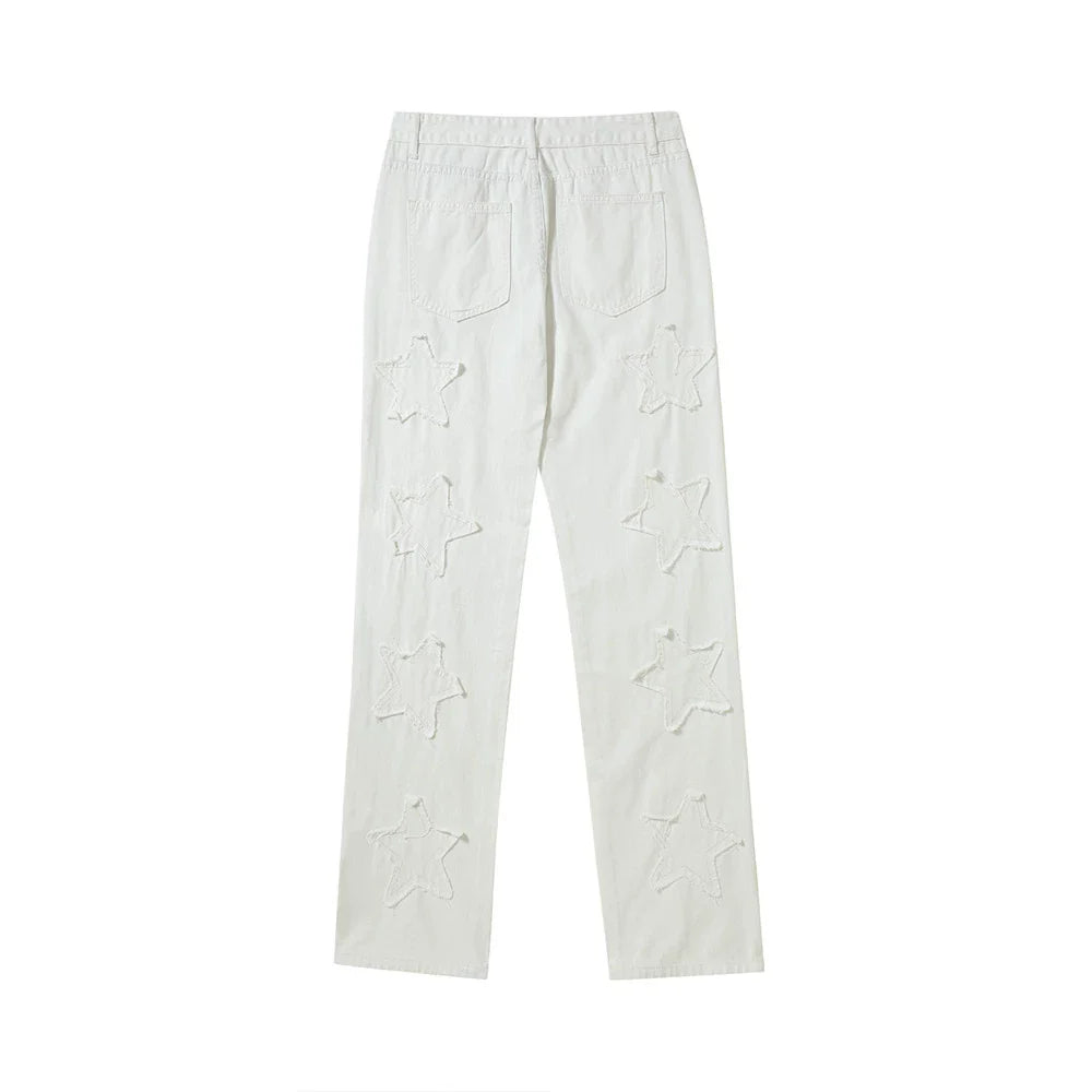 Men Sweatpants Five-Pointed Star Embroidered Straight-Leg Trousers Solid Color Loose Jeans