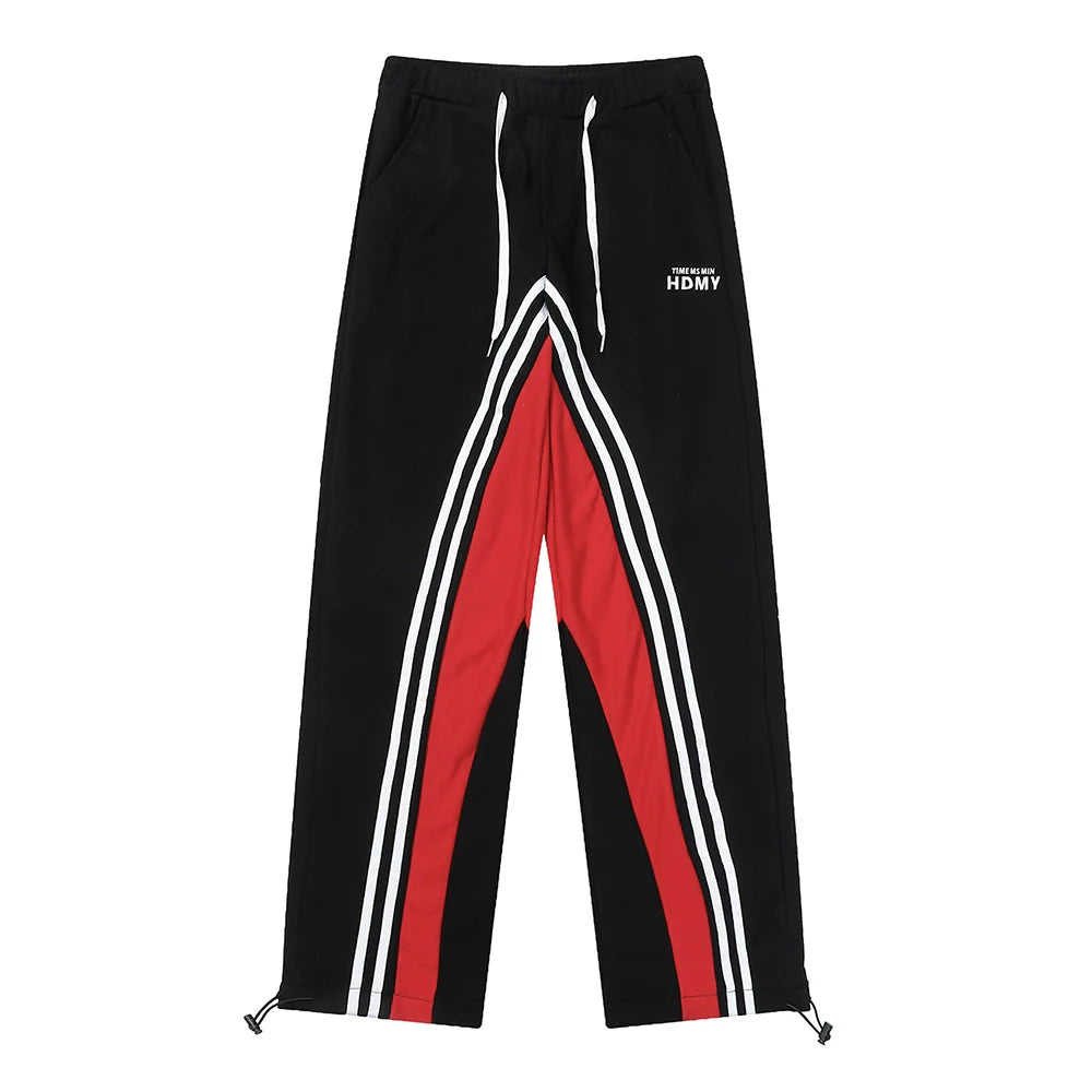 Men Sweatpants Color Contrast Patchwork Striped Sweatpants Loose Leisure Sports Drawstring Jogger Pants