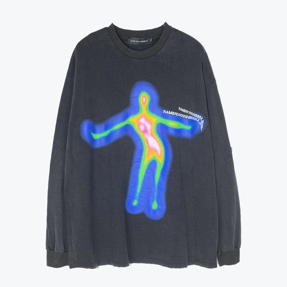 Men Long Sleeve T-Shirt Thermal Imaging Printing Loose Base Shirt