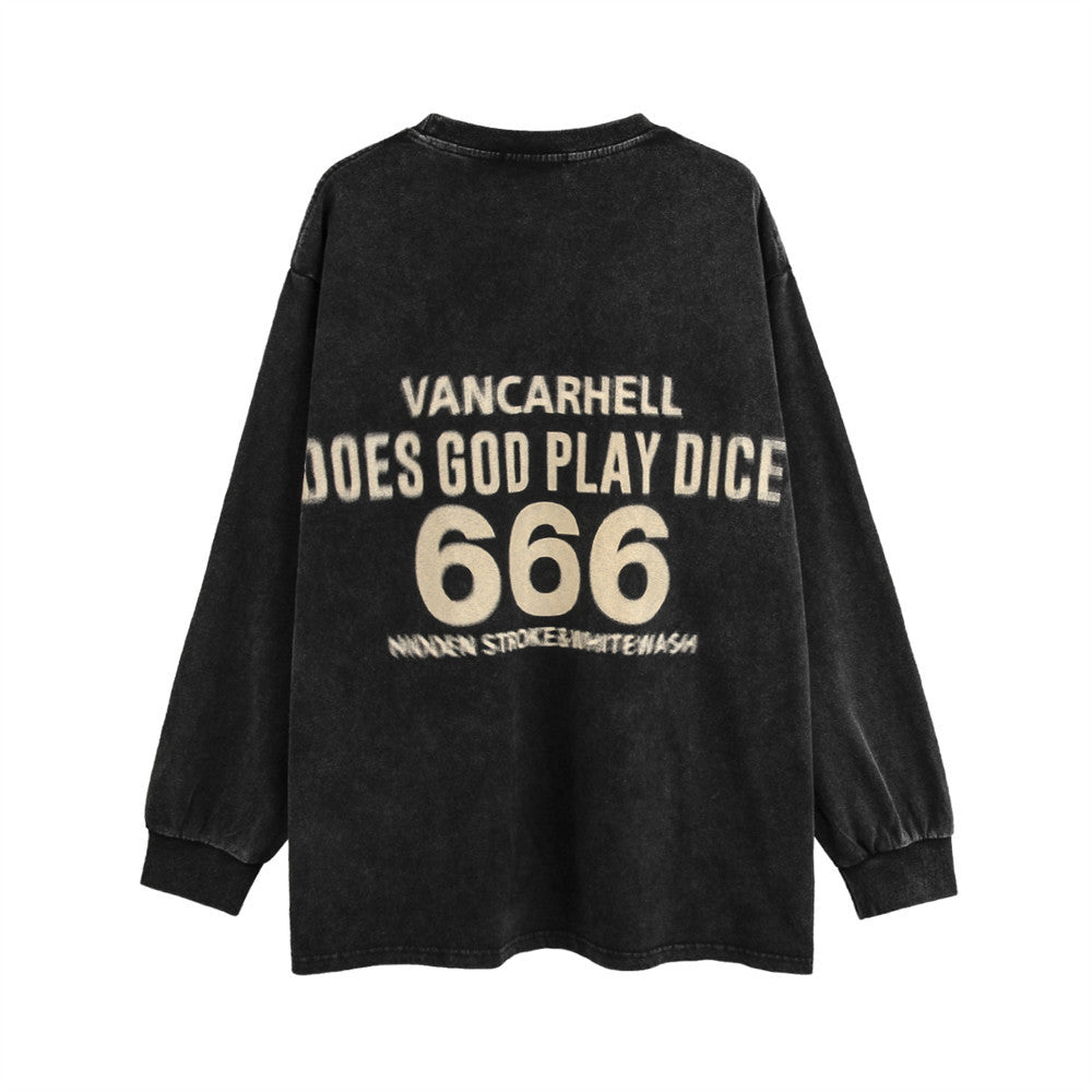 Men Long Sleeve T-Shirt Dice Printing Worn Looking Washed-out