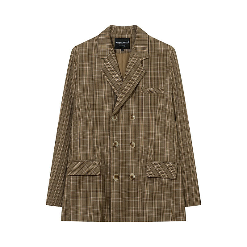 Women Jackets Plaid Blazer Oversize Vintage