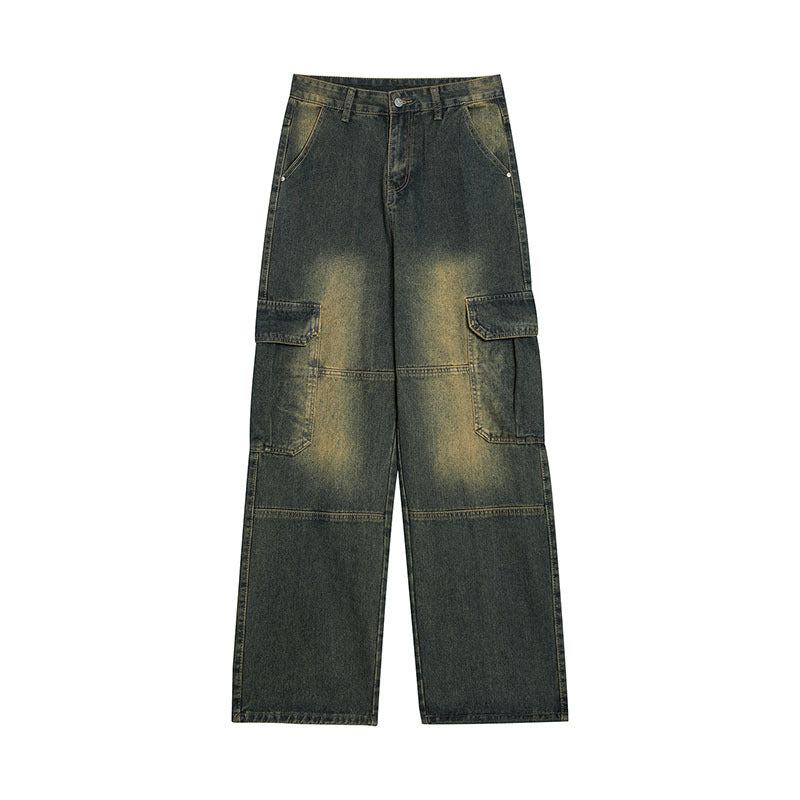 Men Jeans Retro Loose Wide-Leg Straight Trousers