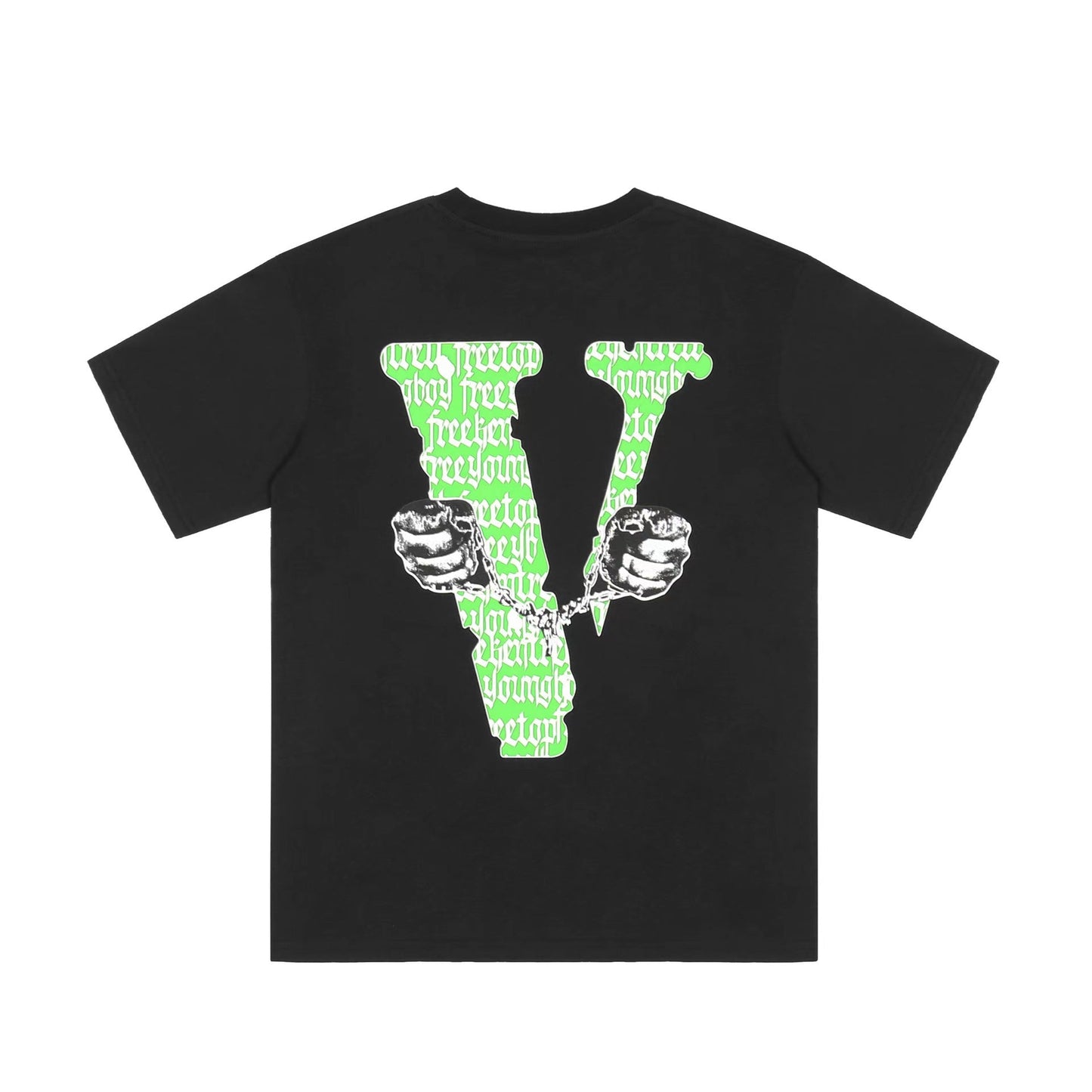 Vlone T Shirts Sanskrit Character Printed Large V Short Sleeve T-shirt Men and Women High Street Loose Half Sleeve
