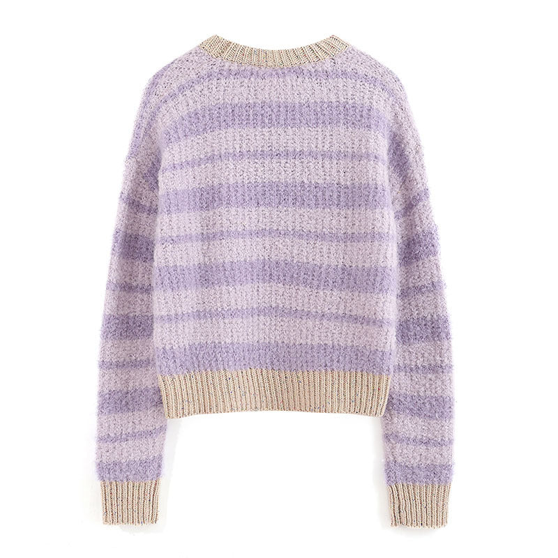 Women Sweater Gradient Color Striped Knitted All-Matching Casual Sweater