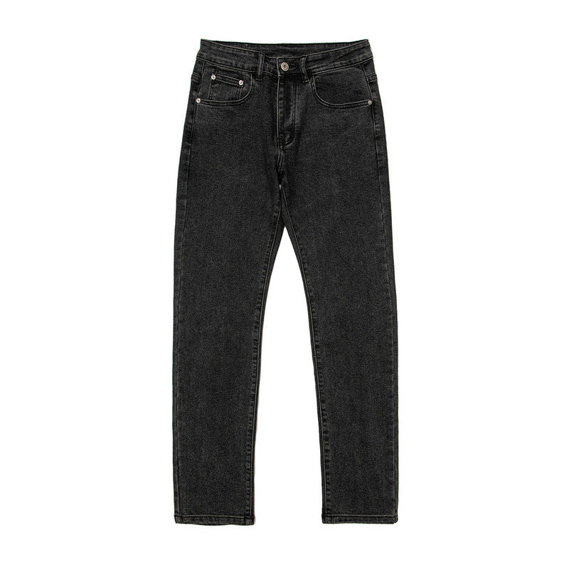 Men Jeans Washed Distressed Solid Color Straight Jeans