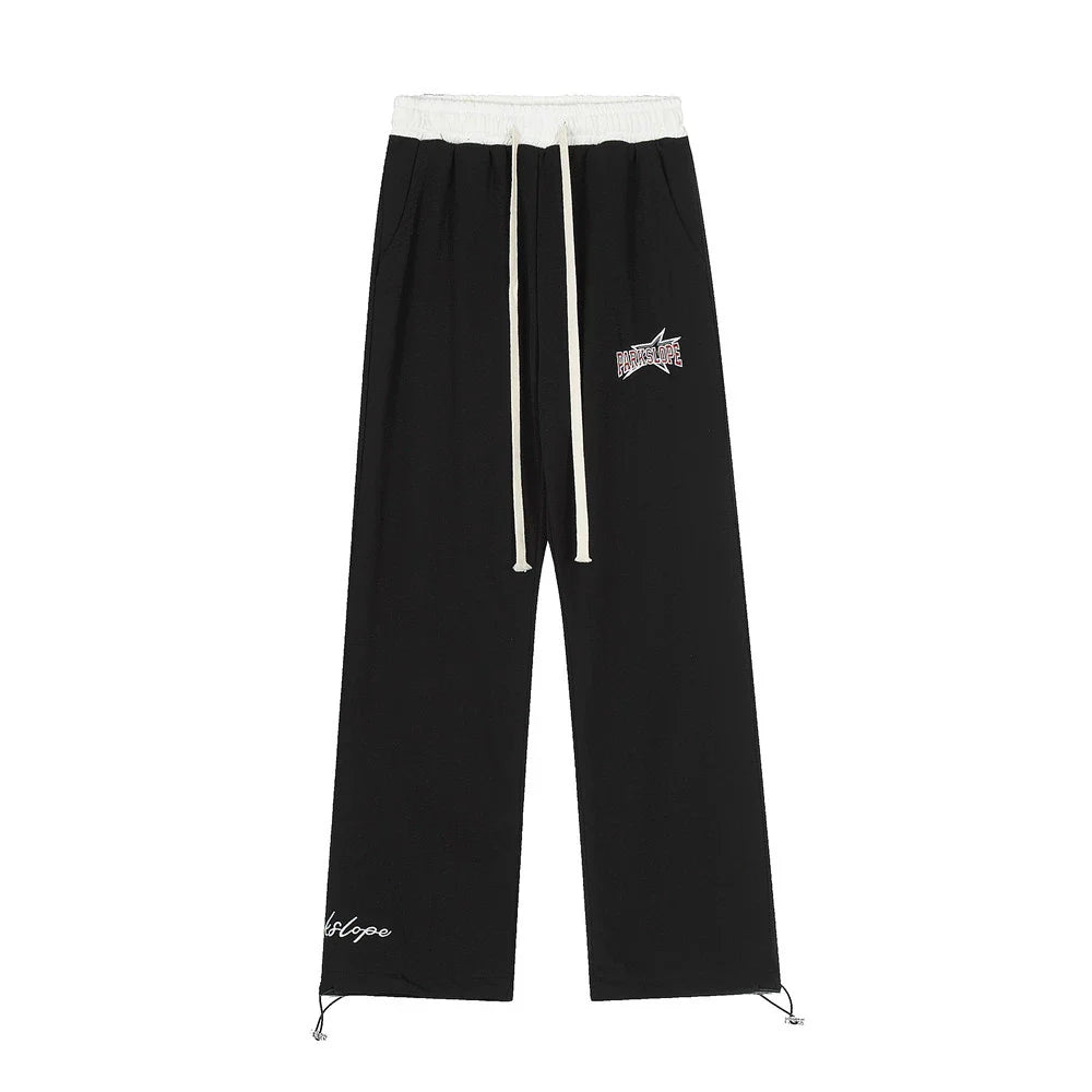 Men Sweatpants Stitching Straight Casual Pants Men's Letter Embroidered Trousers