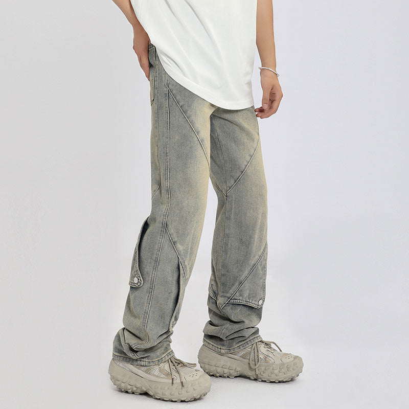 Men Jeans Straight Jeans Loose Wide Leg Pants Denim Trousers
