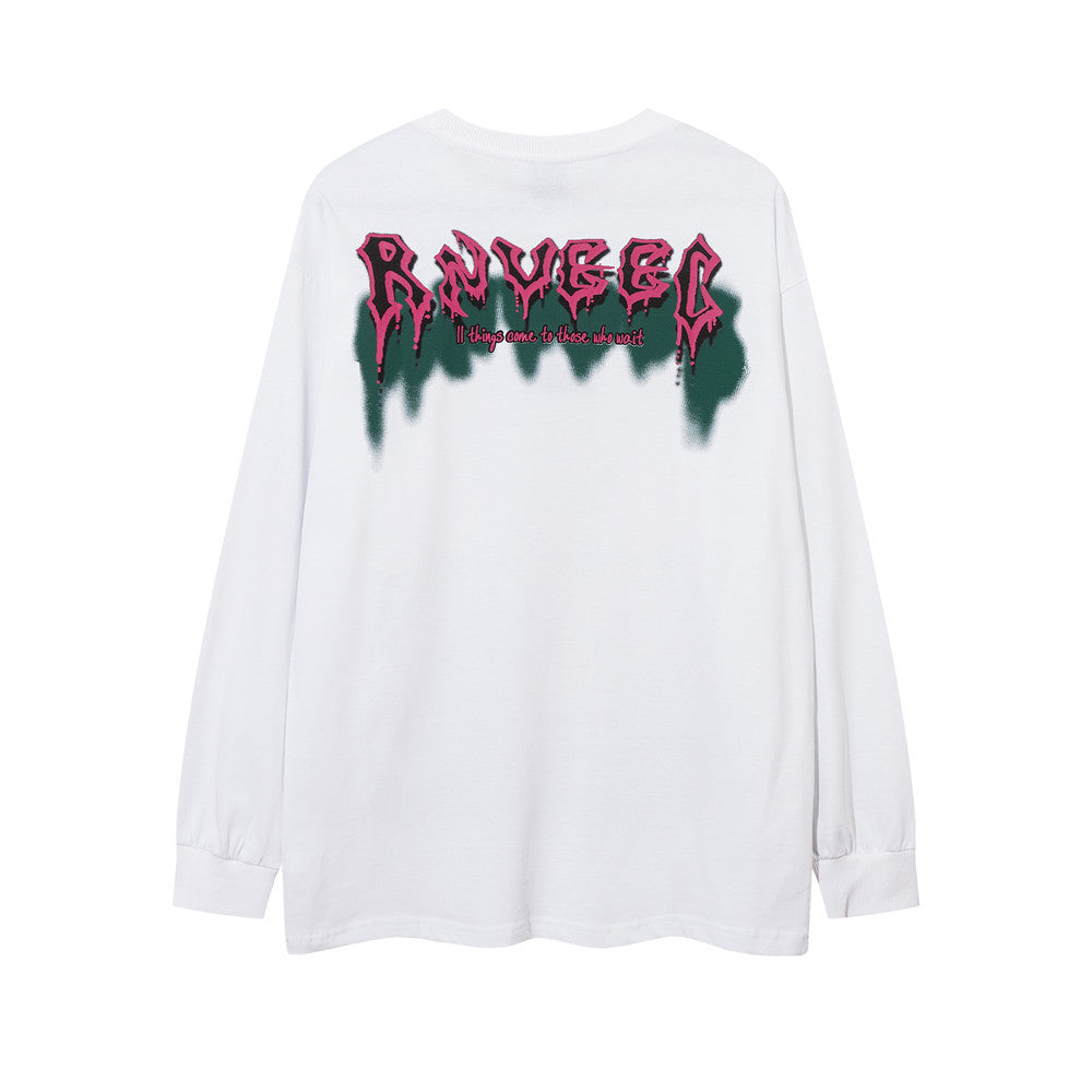 Men Long Sleeve T-Shirt Rapper Printed Chain Decorative Hip Hop