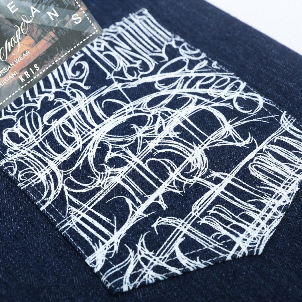 Men Shorts Printed Straight Denim Shorts Loose