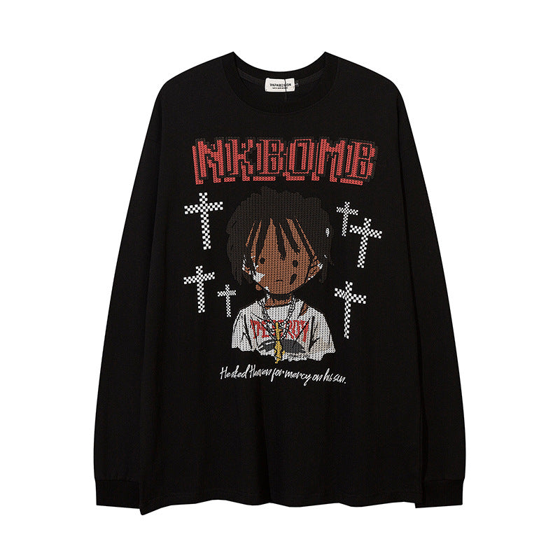 Men Long Sleeve T-Shirt Cross Cartoon Cartoon Pattern