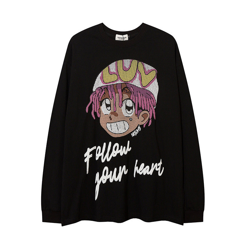 Men Long Sleeve T-shirt Cute Cartoon Anime Printed Loose