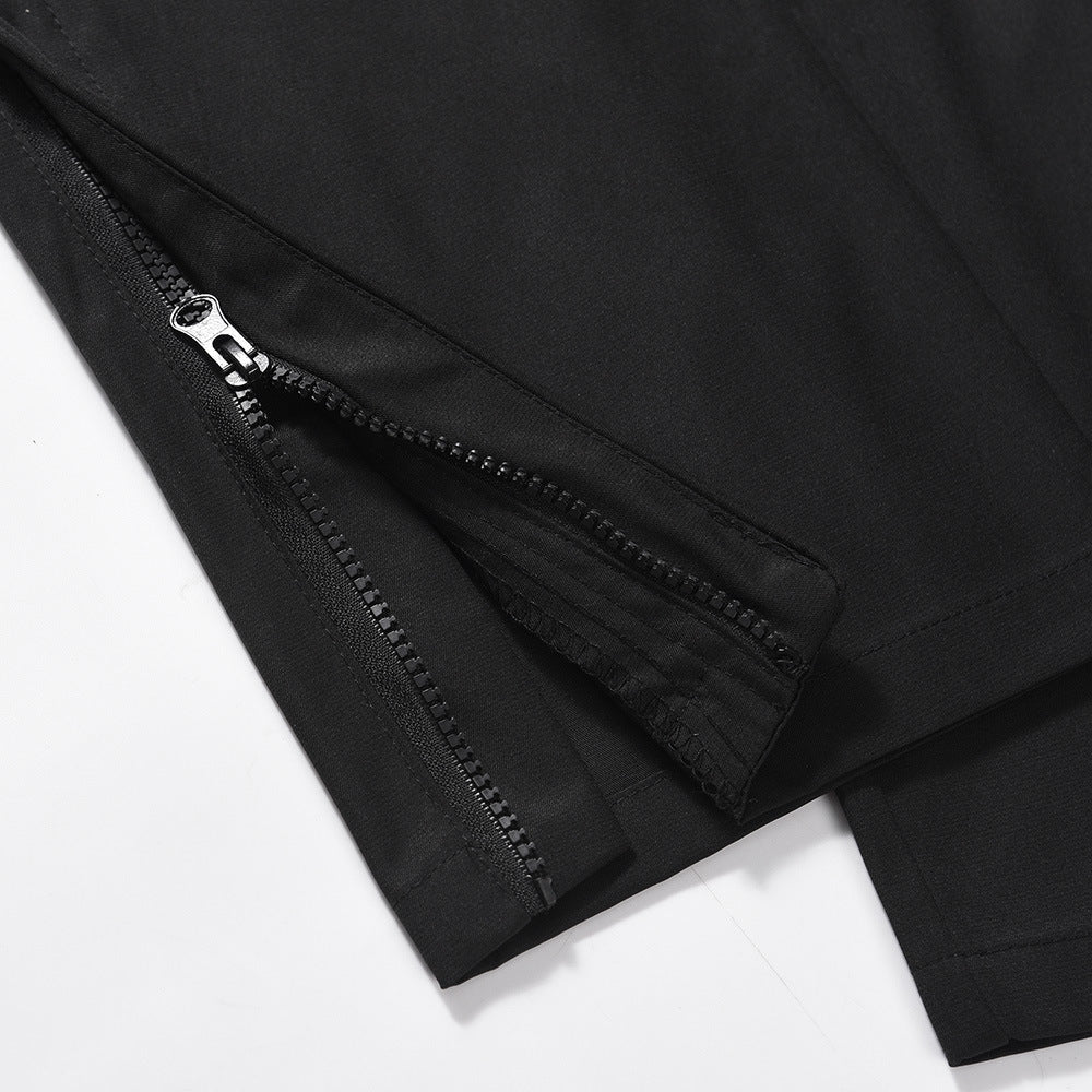 Men Sweatpants Loose Casual Pants Elastic Waist Pleated Pants-Foot Zipper Straight Wide-Leg Pants
