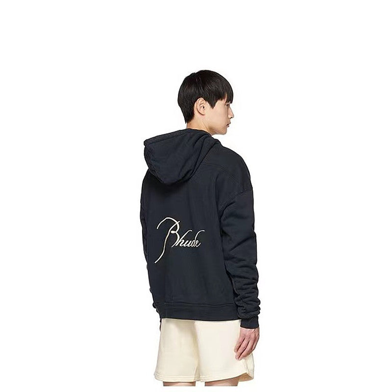 Rhude Hoodie Micro Label Letter Embroidered Fleece Hooded Sweater