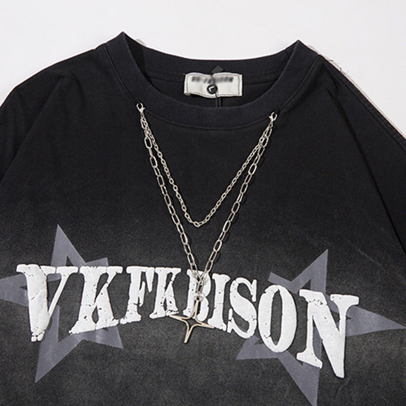 Men Long Sleeve T-Shirt Inkjet Printing Stylish Chain Decoration