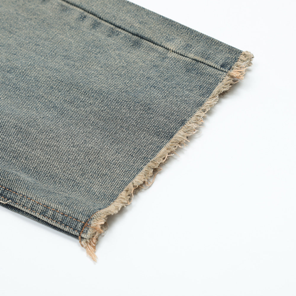 Men Jeans Faded Loose Burrs Casual