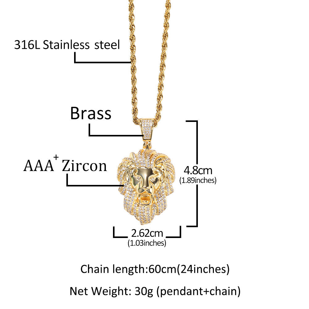 Jewelry Three-dimensional Copper with Zircon Personality Lion Head Pendant Animal Spectrum Far East