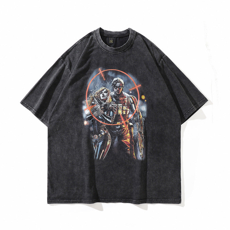 Men's T-Shirt Short-Sleeved T-shirt Men's and Women's Retro Loose Top
