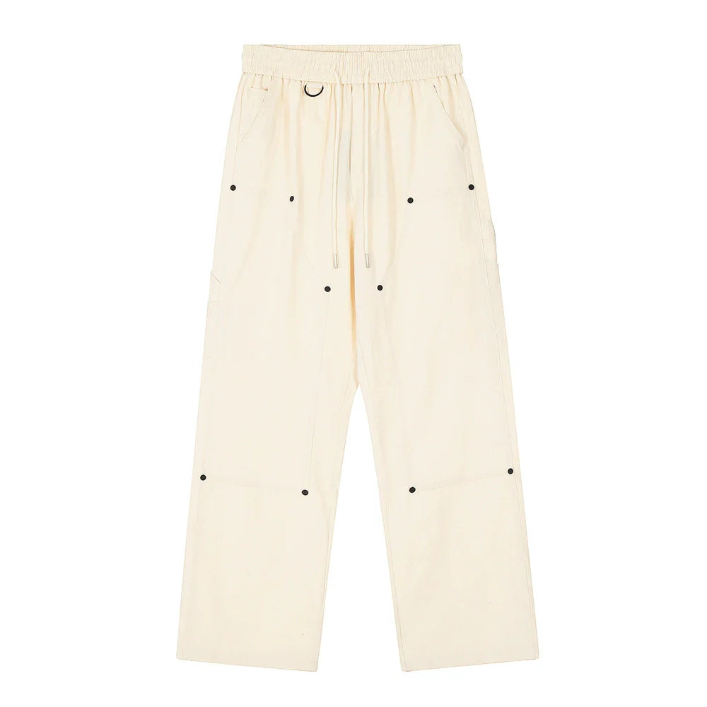 Men Sweatpants Wide-Leg Overalls Men's Solid Color Stitching Rivet Decorative Straight Casual Trousers