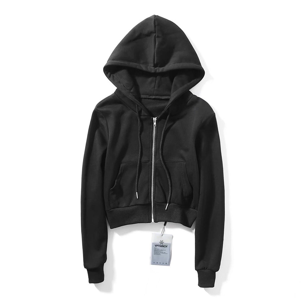 Women Hoodie Short Sexy Solid Color Simple