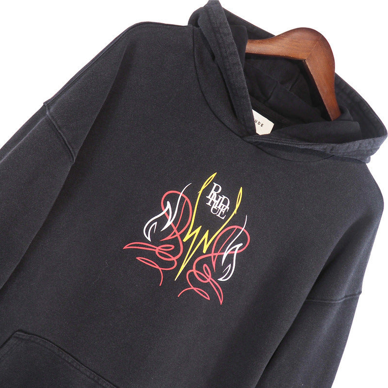 Rhude Hoodie Letter Design Washed Retro Hooded Sweater