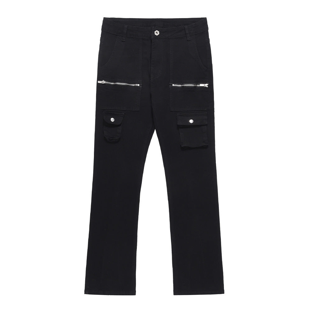 Men Jeans Zipper Pocket Casual Straight-Leg Loose