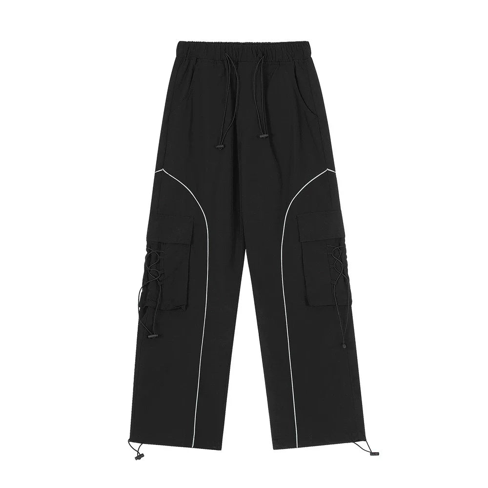 Men Sweatpants Multi-Pocket Cargo Pants Men's Casual Loose Wide-Leg Straight Trousers