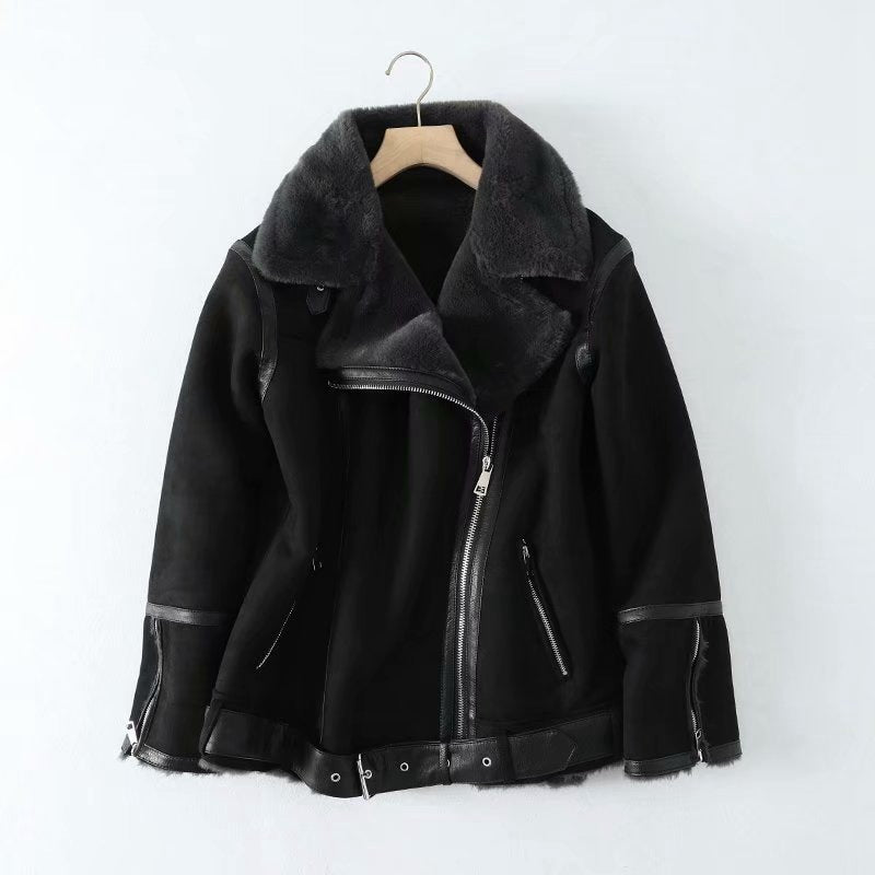 Women Cotton Coat Double-Sided Fur Suede Fabric Jacket