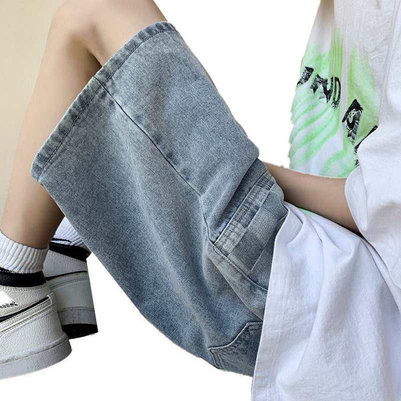 Men Jeans Denim Shorts Men's Fifth Pants Summer Loose Straight Cargo Pants
