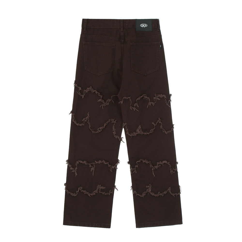 Men Jeans Raw Edge Hip Hop Loose