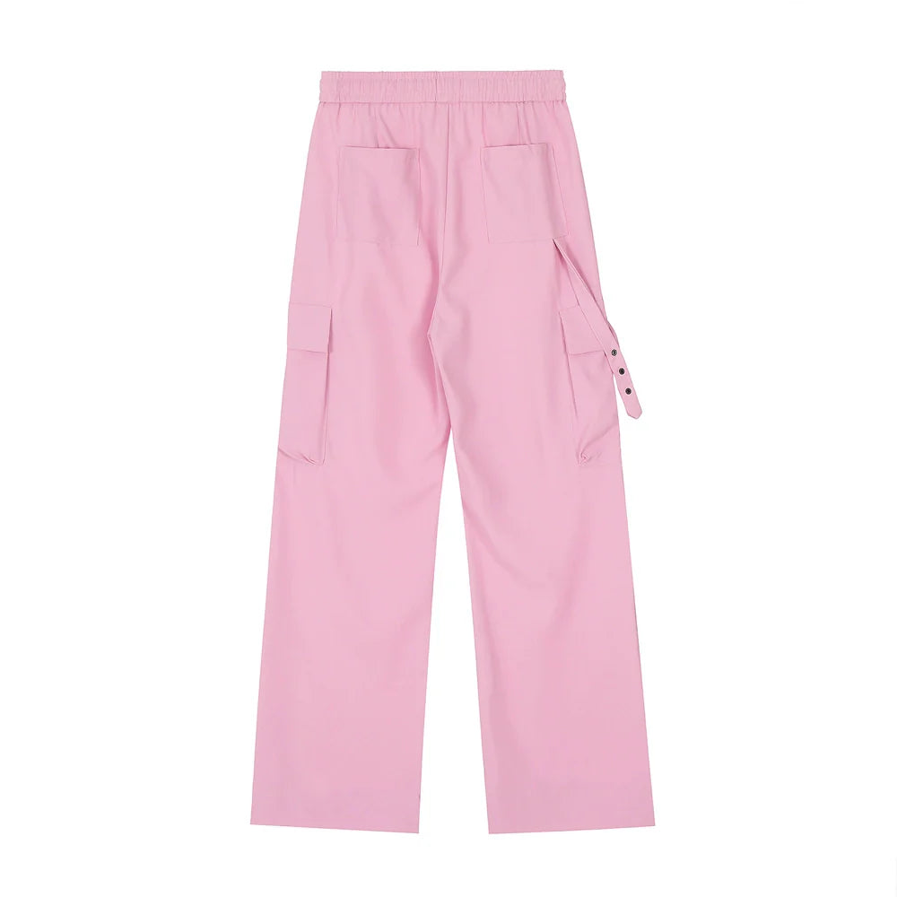 Men Sweatpants Summer Draped Casual Pants Boys Multi-Pocket Cargo Pants Spring and Summer Straight Loose-Fitting Wide-Leg Trousers